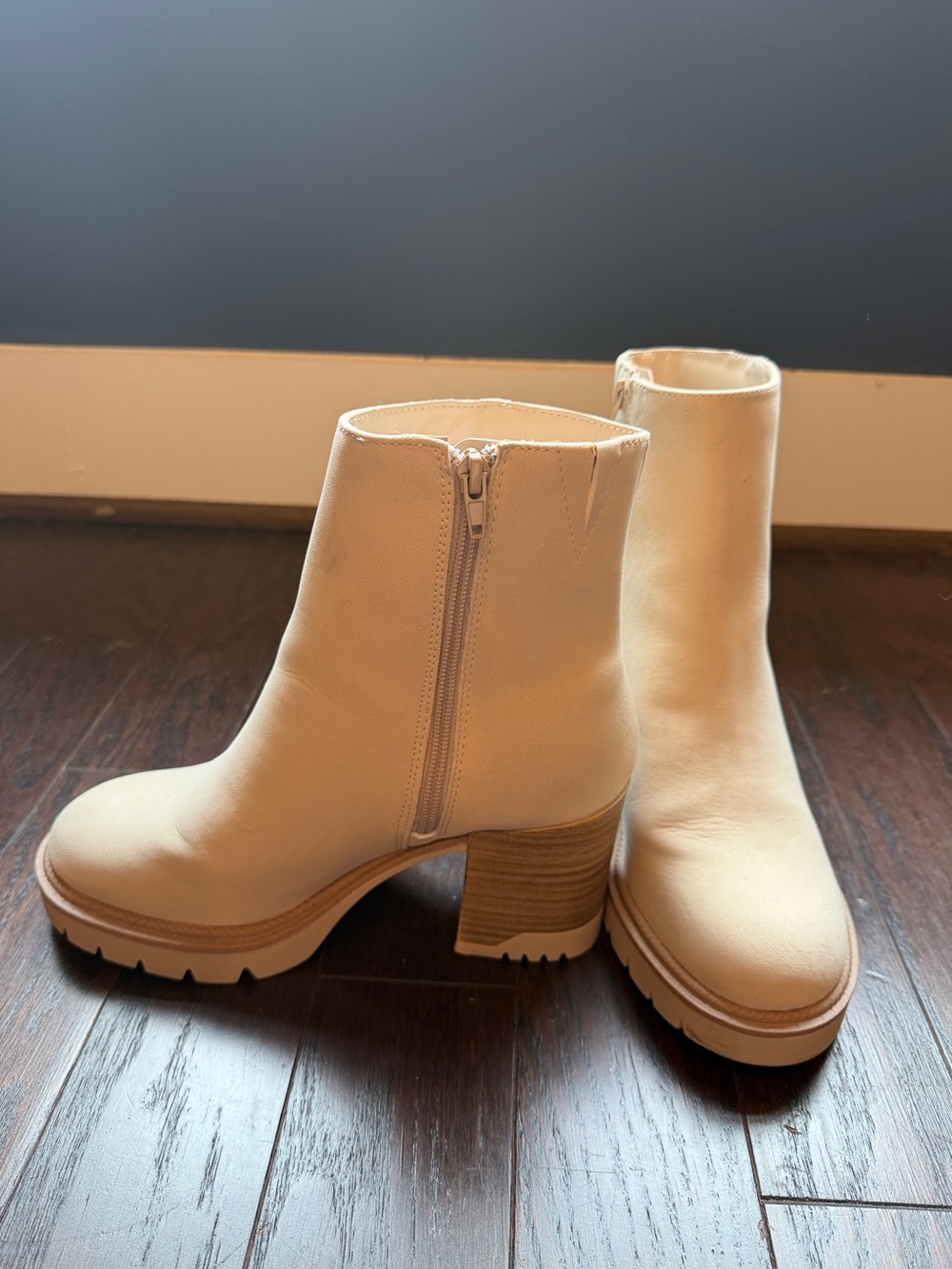 MIA Beige Block Heel Ankle Boots with Side Zip SIZE 7.5
